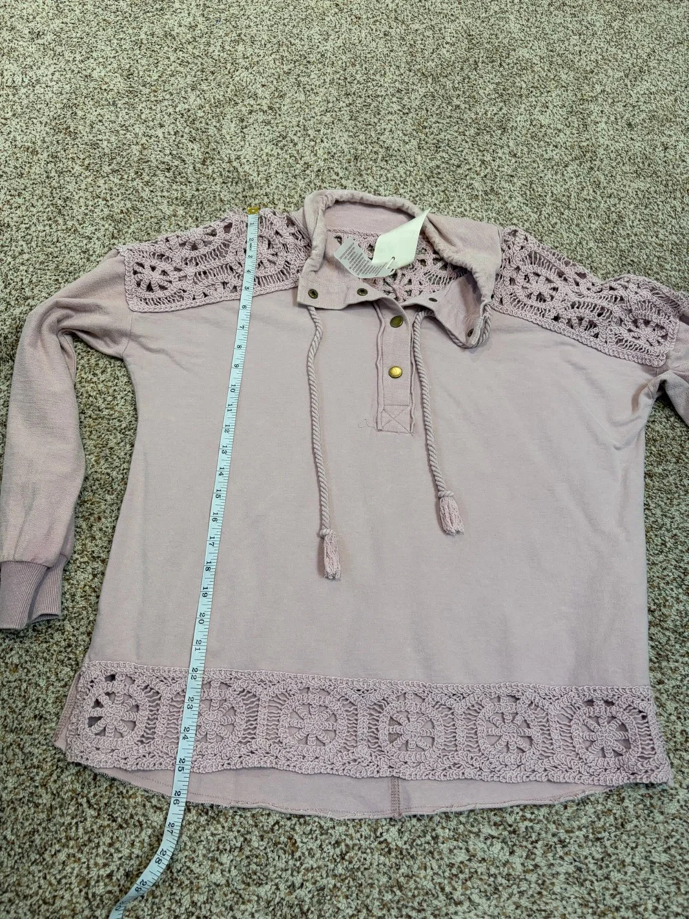 Hem & Thread Lace Trim Pullover Hoodie - Dusty Rose NWT - Picture 5 of 7